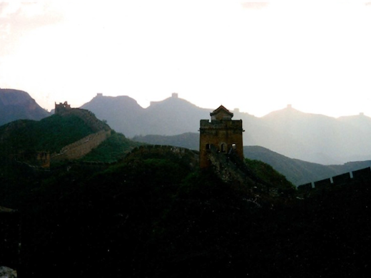 Sun setting on the Great Wall of China