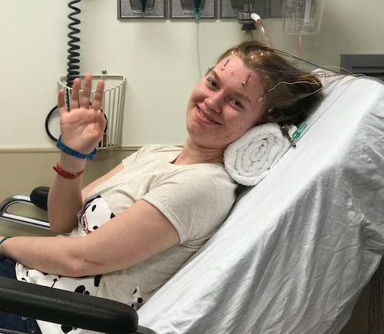 Stephanie in the hospital getting an EEG